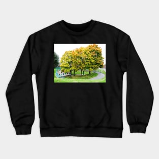 Autumn trees leaves over underpass painting Crewneck Sweatshirt